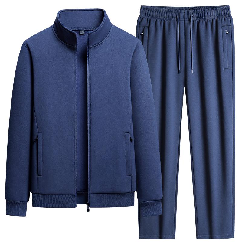 Tuta sportiva da uomo in pile stile coreano con maniche lunghe e pantaloni slim in cotone