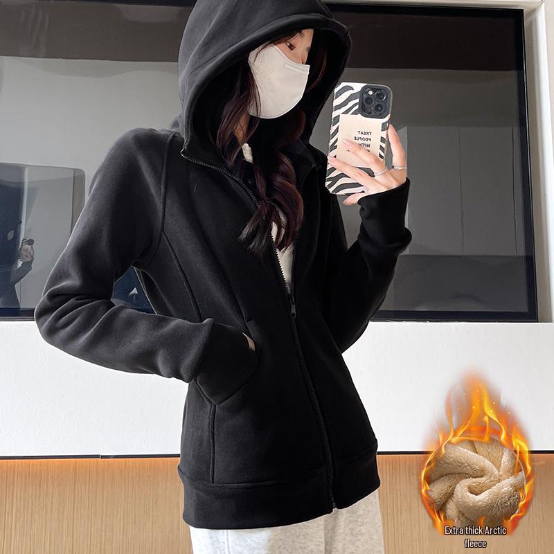 

Женская флисовая куртка с капюшоном для похудения: Осень/Зима 2025 Маленький размер Утепленный кардиган-свитшот M (95-110 lbs)