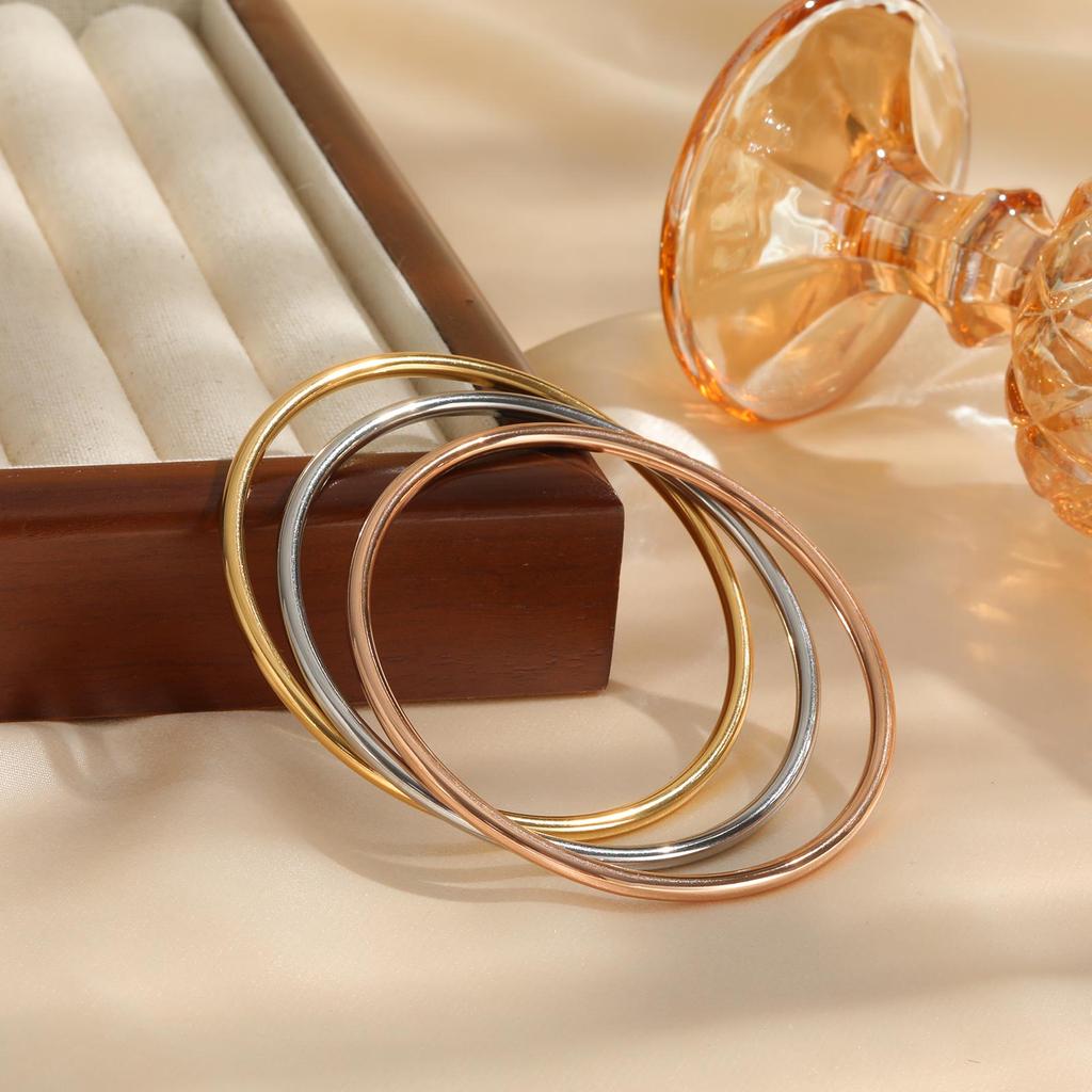 Women Gold Color Stainless Steel Cuff Bracelet, Chic Jewelry Wristband Plain Slip Bangle, Stacking Bracelet Gift To Young Girls