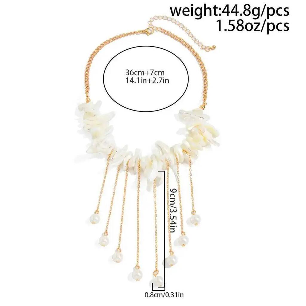 IngeSight.Z Temperament Irregular Scallop Imitation Pearl Tassel Pendant Necklace Women Boho Luxury Clavicle Chain Jewelry 2026