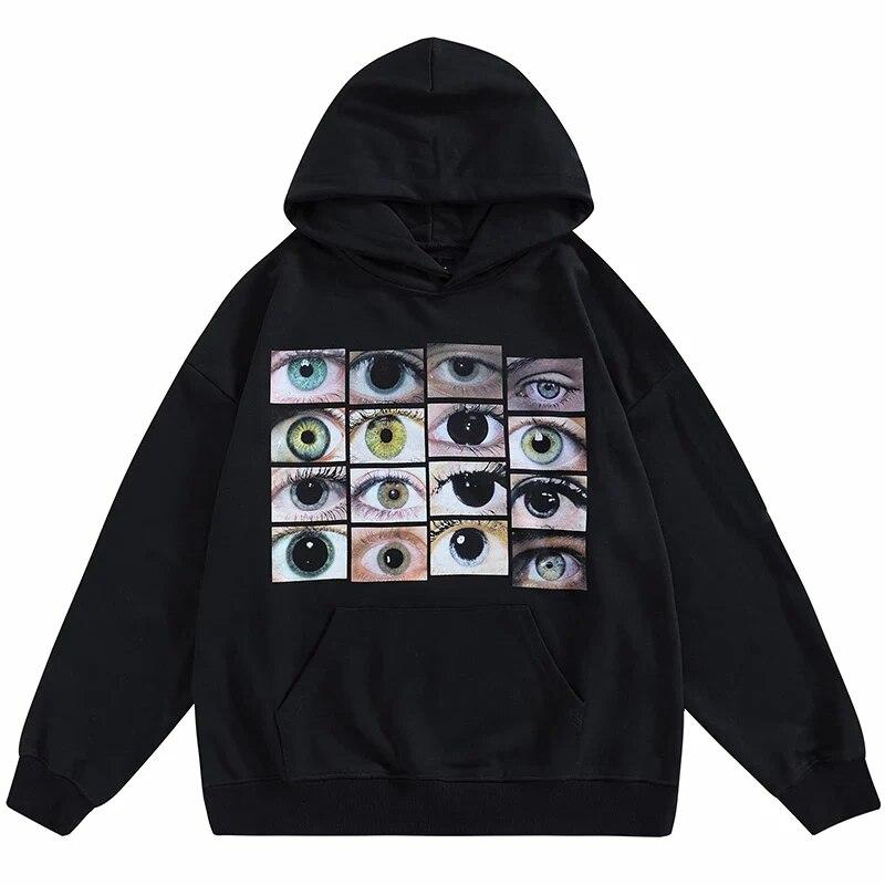 Herbst Winter Frauen Harajuku Stil Trend Y2K Eye Print Mit Kapuze Sport Langarm Pullover Hoodies