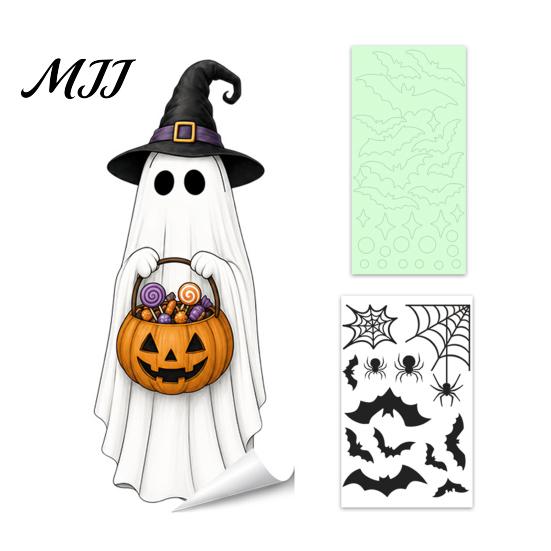 Waterproof Window Stickers Halloween Glow-in-the-Dark Cling, Spooky Ghost Skeleton Glass Sticker, Removable Decor Static Decal for Holiday Party