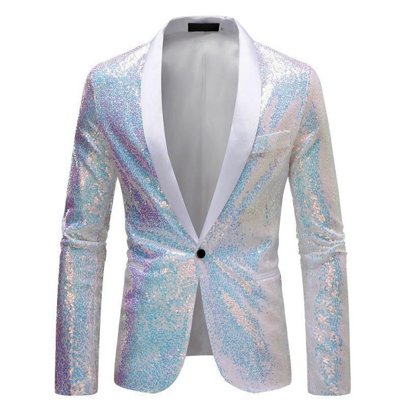 Men Sequined Blazer Casual Long Sleeve Suit Jacket