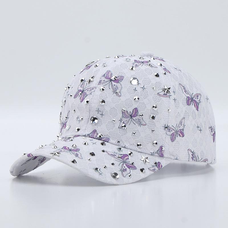 Rhinestone lace butterfly baseball cap outdoor breathable sunshade peaked cap Adjustable
