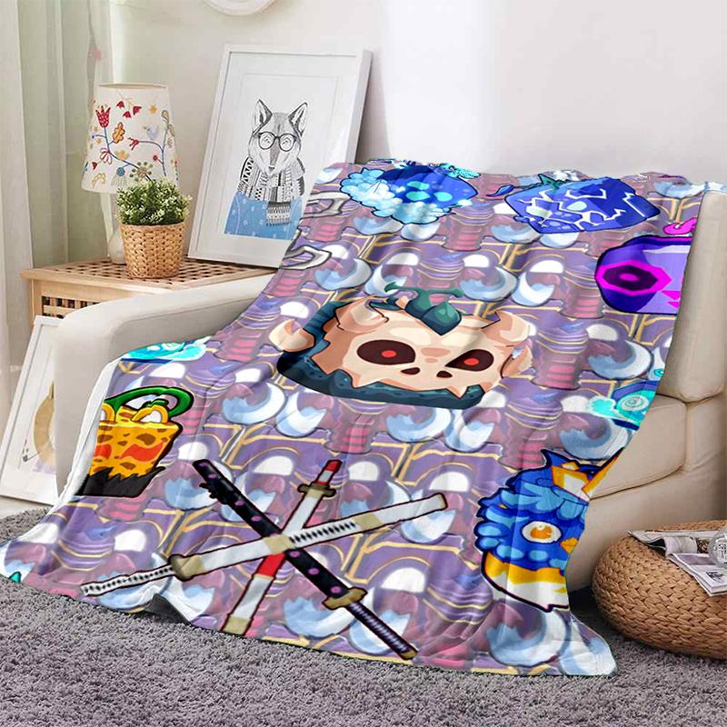 HD B-Blox Fruit 3D Cartoon Game Gift Blanket,Soft Throw Blanket for Home Bedroom Bed Sofa Travel Picnic Office Cover Kids