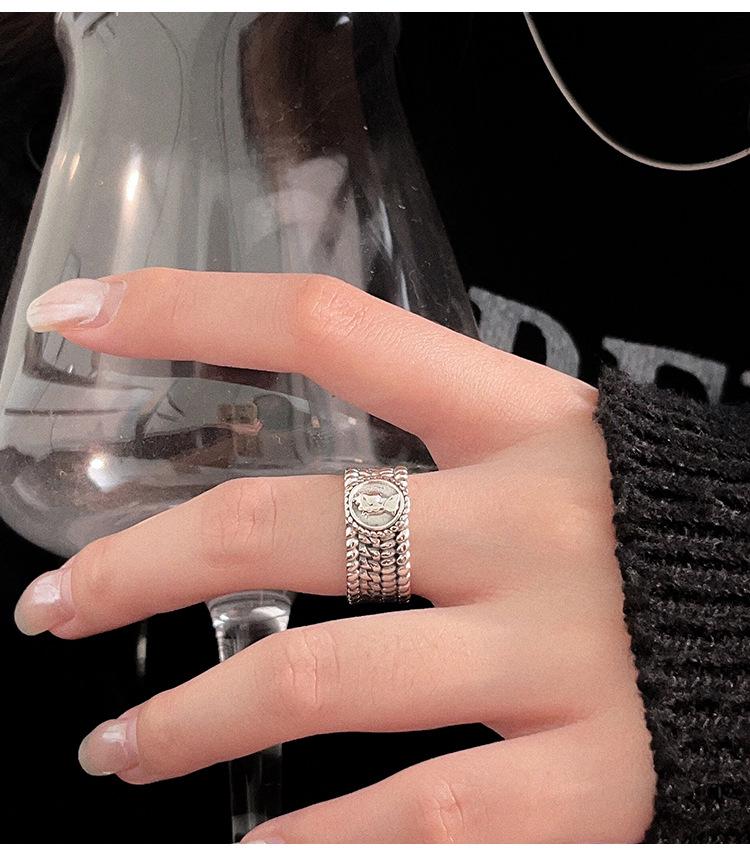 Yinruitai S925 Sterling Silver Wide Band Ring: Women's Retro Fashion Open Finger Ring, Trendy Index Finger Accessory.