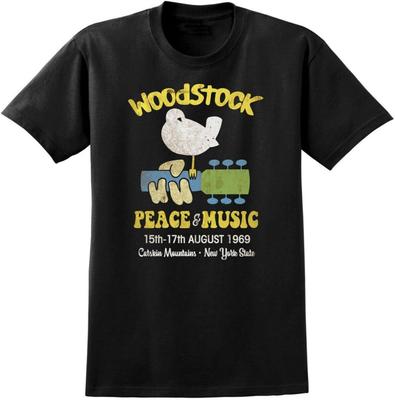 Woodstock 69 Official Replica Tee Original Peace & Music Festival Design with Dove On Guitar | Catskill Mountains 1969 Retro