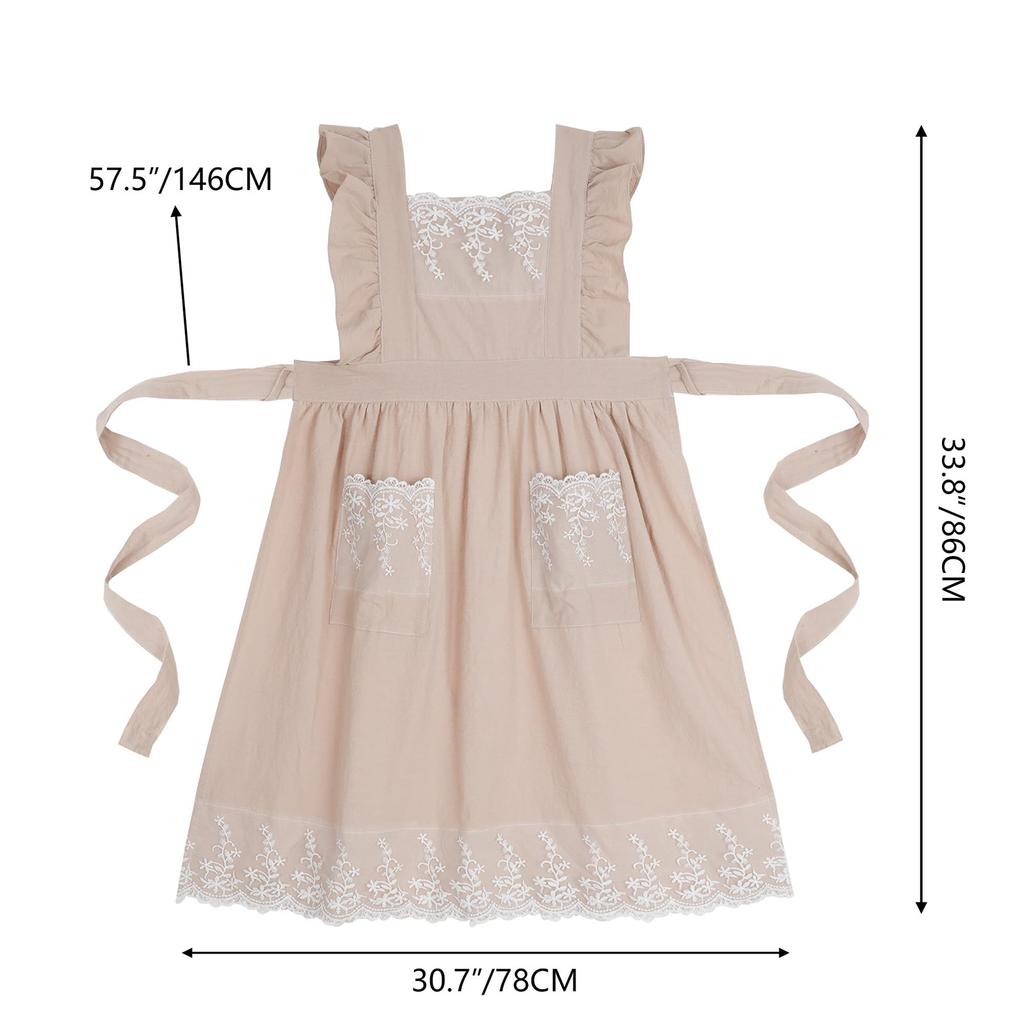 Sleeveless Lace Apron with Floral Embroidery Ruffle Trim Adjustable Waist Tie for Home Gardening Baking and Nail Art Use