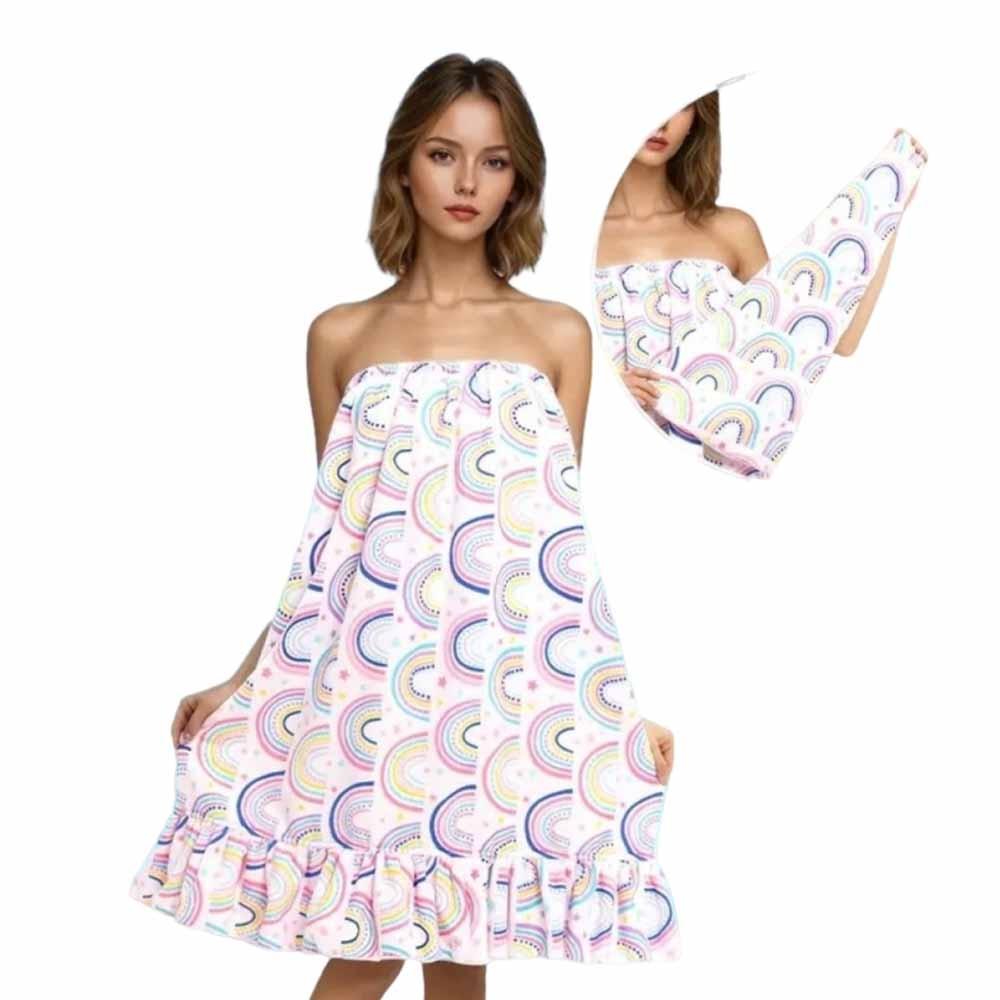 Absorbent Bath Skirt and Hair Wrap Set Soft Beach Towel Women Shower Towel Dress Vacation StyleB