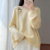 Women's Plus Size Embroidered Cashmere Sweater - Rolled-edge Round Neck, 100% Pure Wool Knit, Autumn/Winter Loose Fit Base Layer
