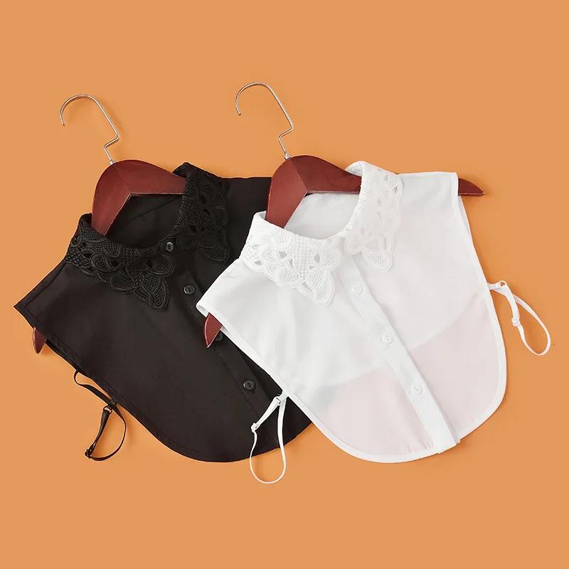 Perfect Match Women New Flower Embroidery False Collar Female Black White Shirt Fake Collar Tie Vintage Detachable Collar Lapel Blouse Top