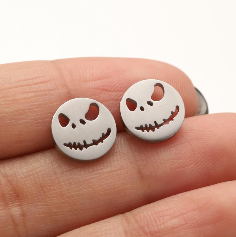 Halloween Asymmetrical Stainless Steel Pumpkin Skull Face Earrings