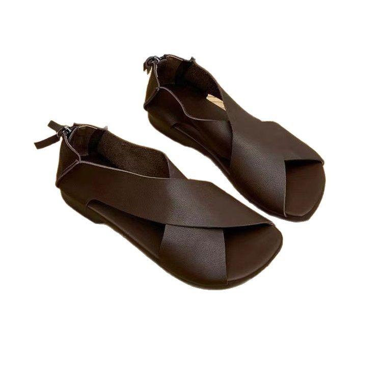 Summer new popular high-value wasteland style retro sandals women's foreign style flat bottom non-slip comfortable Roman sandals