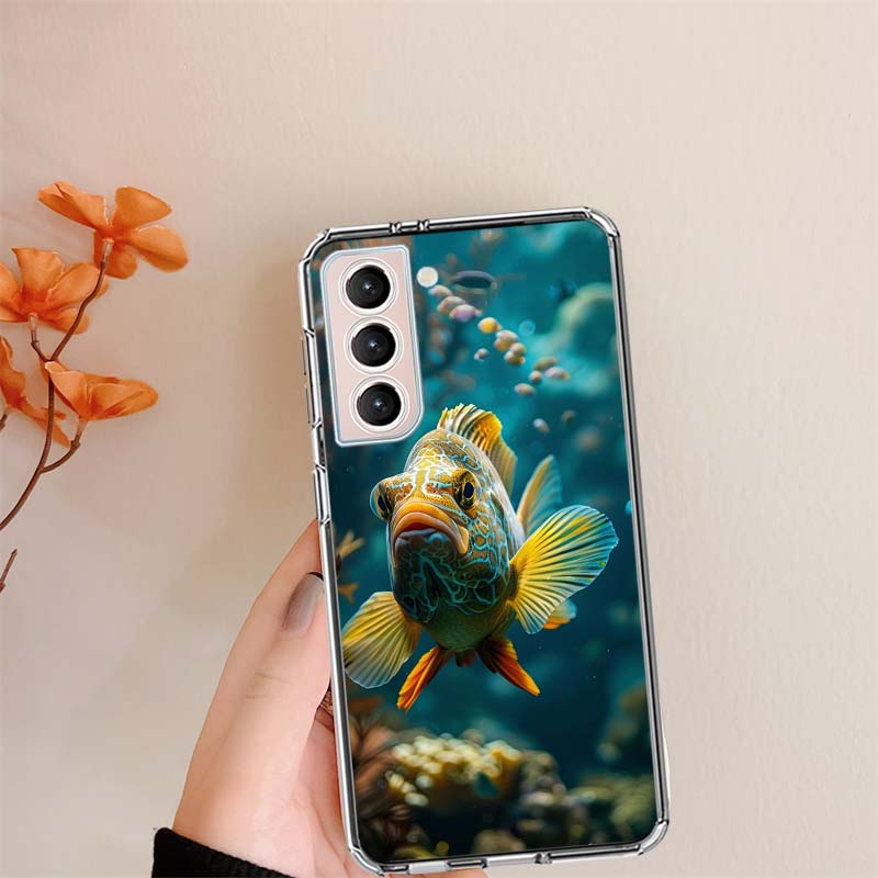 Red Fish Swims in The Depths of The Sea Clear Phone Cases for Samsung S26 Ultra Galaxy S25 Edge S24 S23 FE S21 Plus S20 S22 S10
