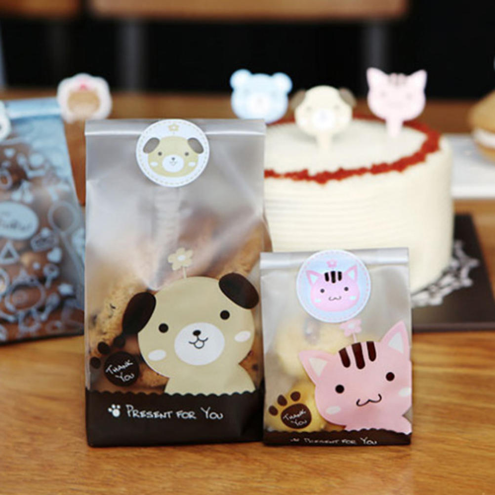 

50 штПластиковый пакет для печенья, пакеты для выпечки, пластиковый мешок, упаковка с рисунком милой собаки и кошки для печенья