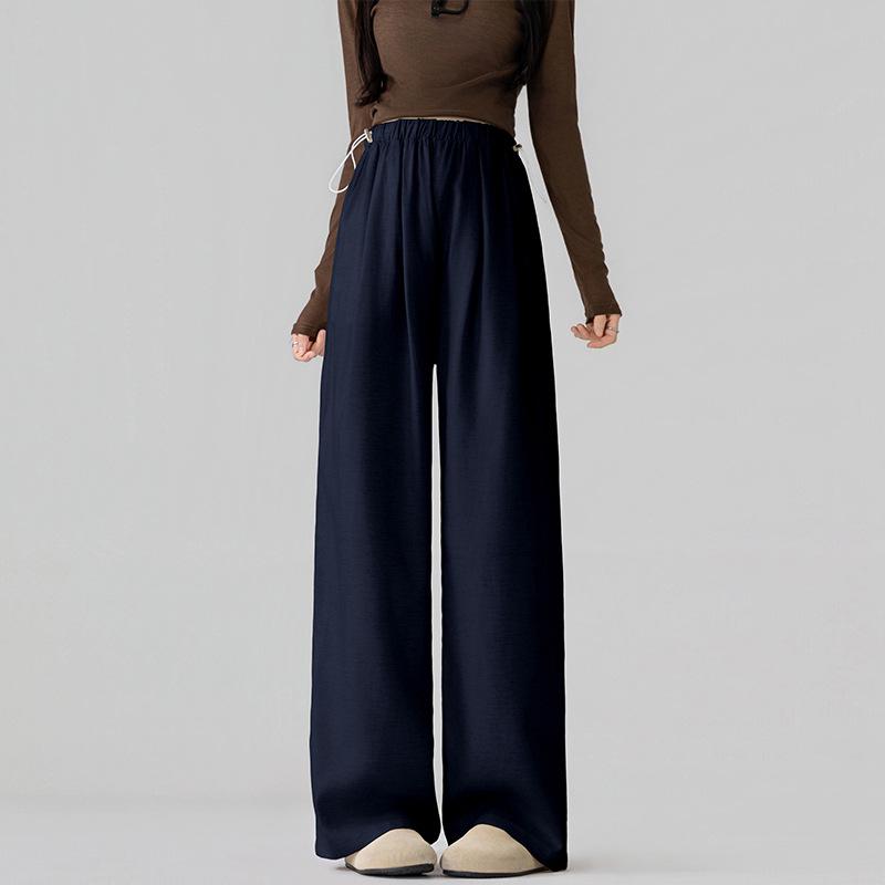 

Trendy Mom Lyocell Linen Maternity Wide-Leg Drawstring Pants for Spring/Summer - Stylish and Belly Support-Free Large (L) темно-синього кольору