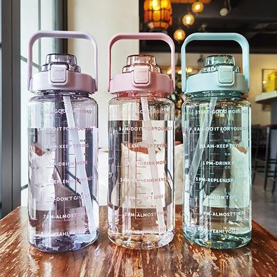 1Pc 2000ML Large Capacity Water Bottle Straw Cup Time Scale Outdoor Sports Water Bottle Transparent Plastic Water Cup Student Couple Cup Kettle 2L