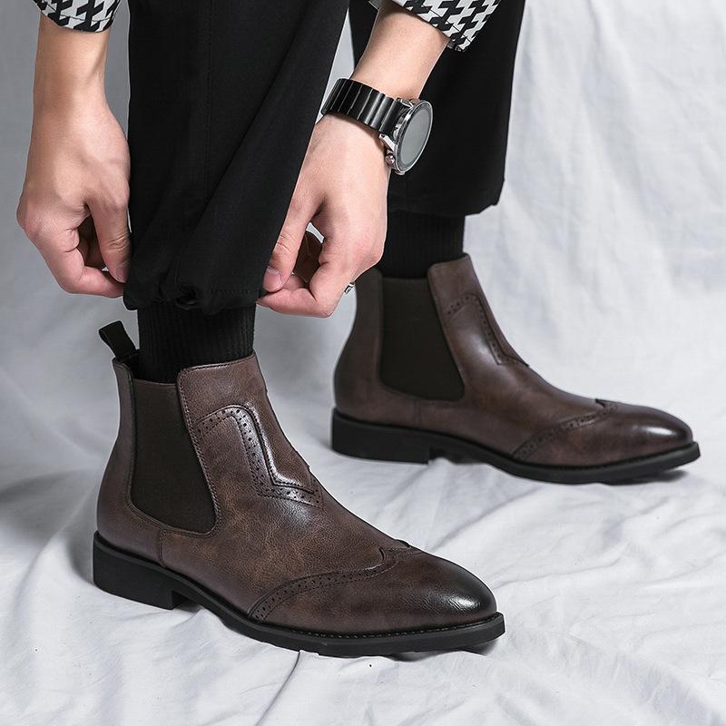 New high-top business casual short boots British style retro pointed leather shoes inner height-increasing Martin boots