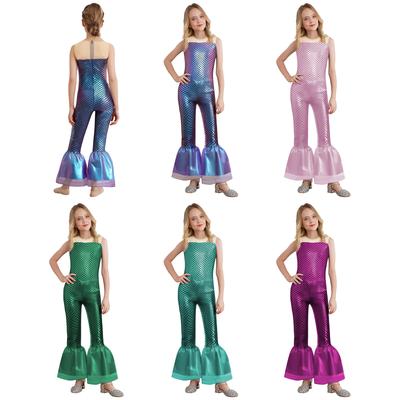 All-in-One Mermaid Halloween Outfit for Kids Girls: Playful Fish Scale Jumpsuit, Easy To Wear for Instant Transformation