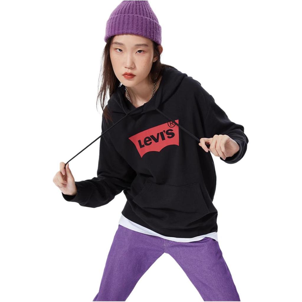 Levis SS22 Letter Print Hooded Long Sleeve Sweatshirt Women sweatshirt Black 18487-0036