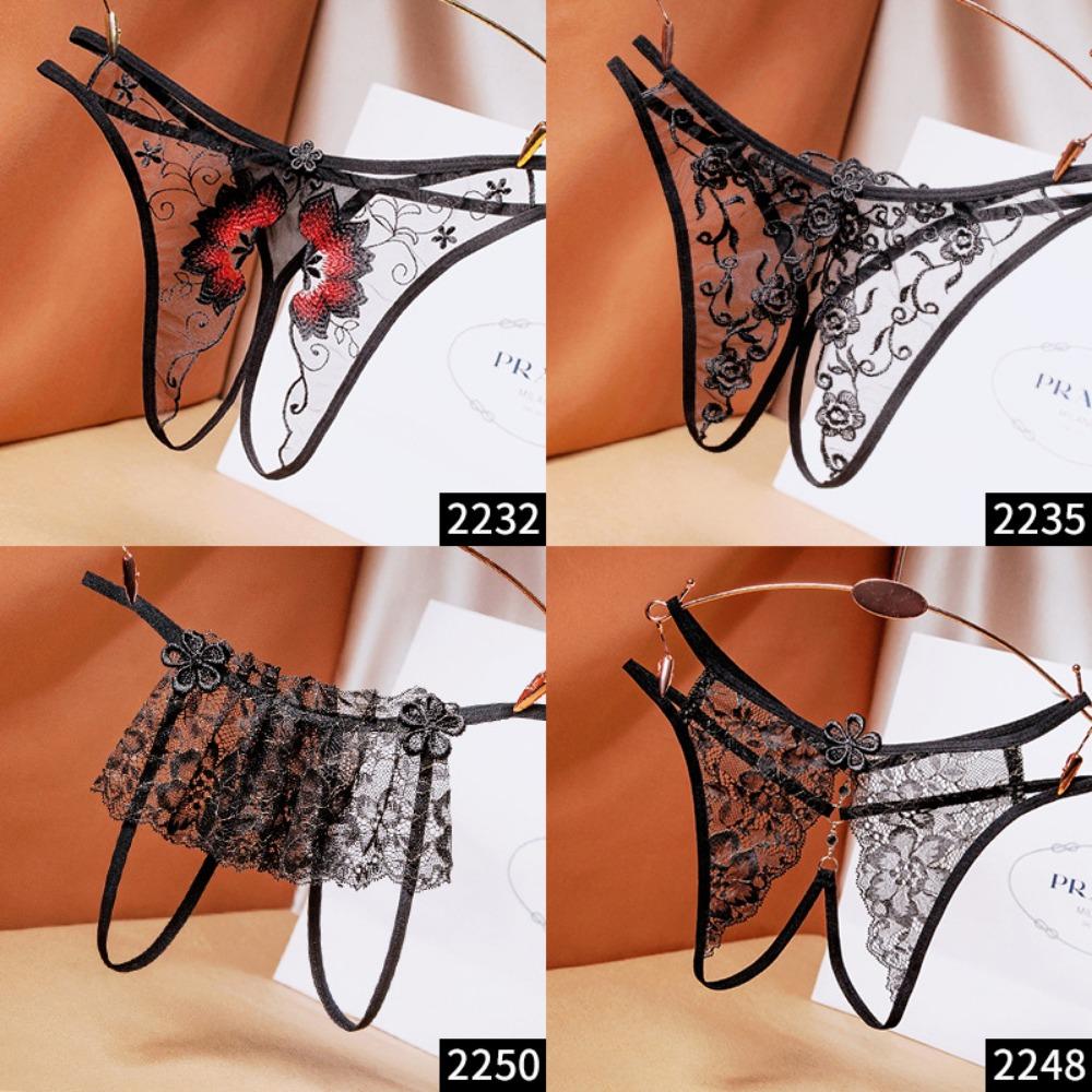 [Free Shipping] 2/4 Independent Packs, Black Sexy Seduction Underwear, Women's Fun Open File, Hot Perspective T-pants