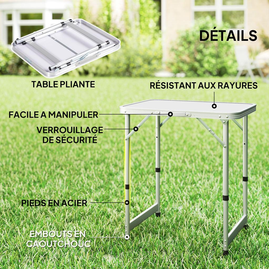 Tavolo Pieghevole Tavolo da Campeggio Tavolo da Giardino Altezza Regolabile Alluminio MDF Bianco
