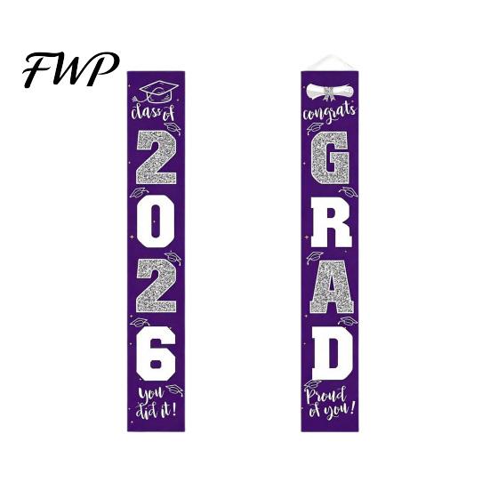 Durable Polyester Graduation Banner 1 Pair 2026 Decoration Class of Congrats Grad Door Sign Porch for Indoor Outdoor Front Hanging Party Supplies
