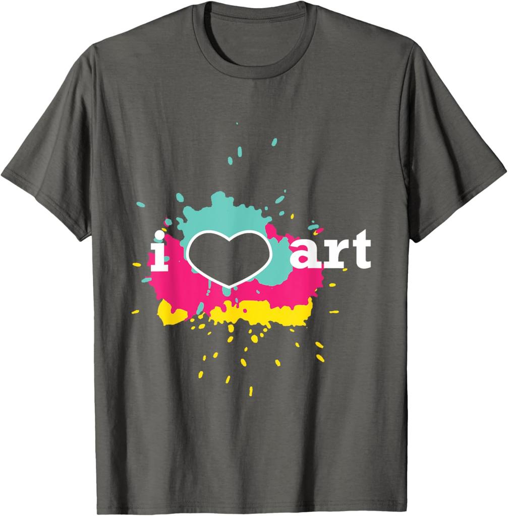 I Love Art Paint Splatter Graphic Tee Men Casual Short Sleeve Cotton TShirt