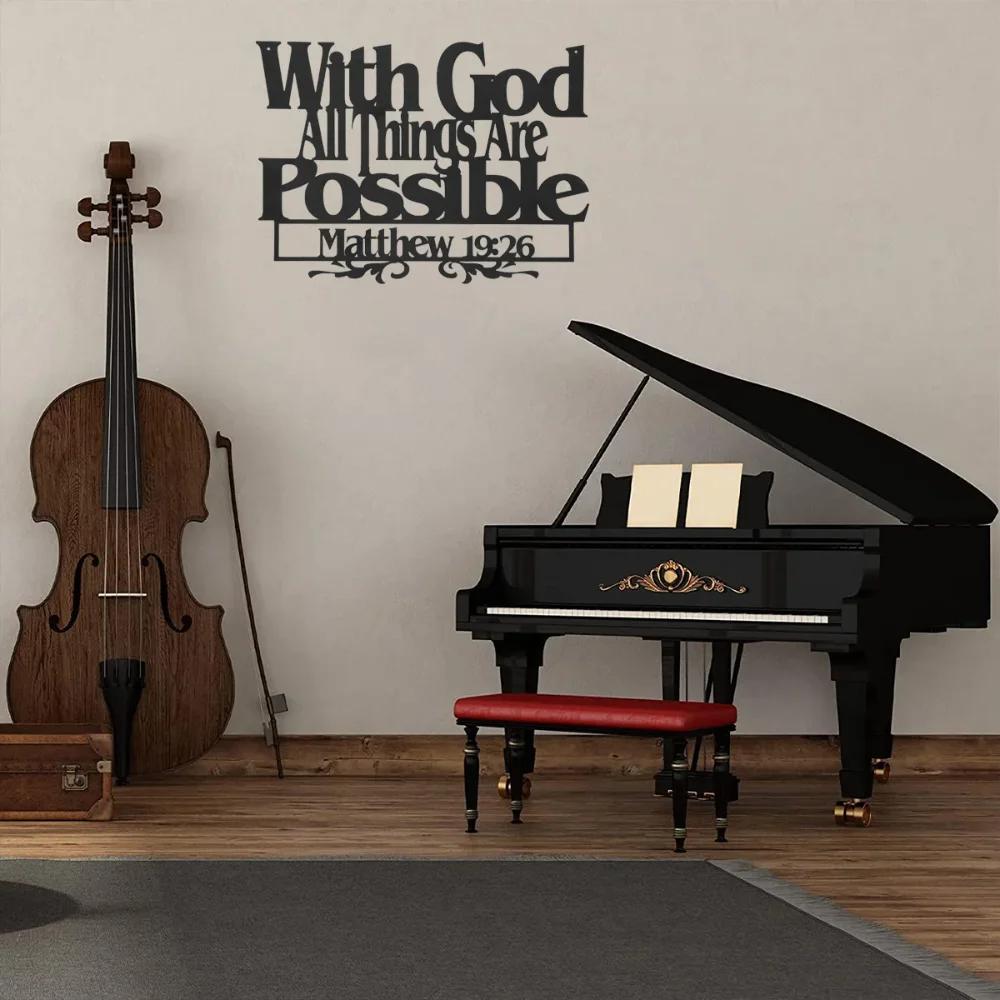 Exquisite Metal Inspirational Decor. 'With God All Things Are Possible' Verse. Christian Wall Sign. Beautify Home, Church.