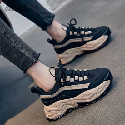 Sneakers Donna Primavera Sneakers Donna Aumento Altezza Beige Nero Autunno Scarpe Chunky Scarpe Casual Allacciatura Zapatillas Mujer