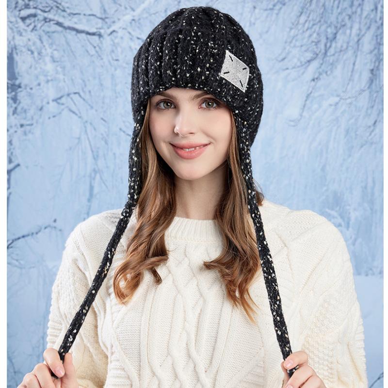 Damski Kapelusz Grubo Dzianinowy Wełniany Podszewka Kapelusz Ciepły Pani Zima Moda