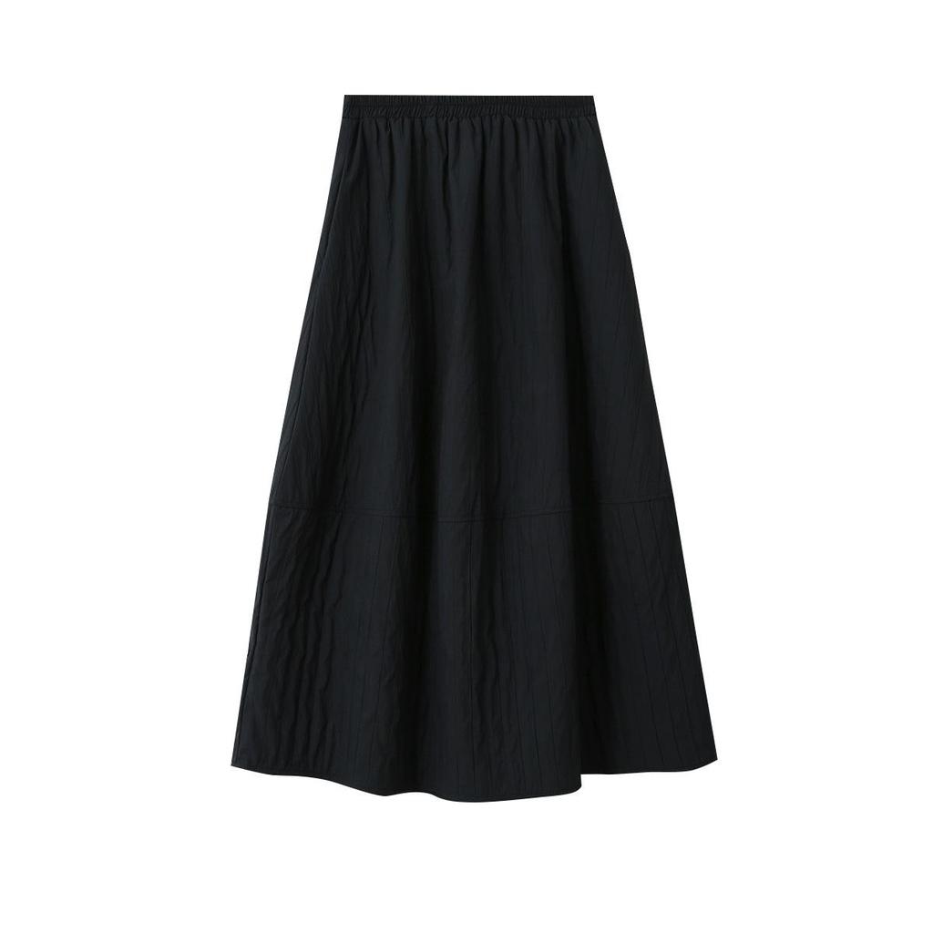Ou Fan Women's Slimming Black Midi Skirt: Elastic Waist, Hip-Covering, Autumn/Winter Style #11017
