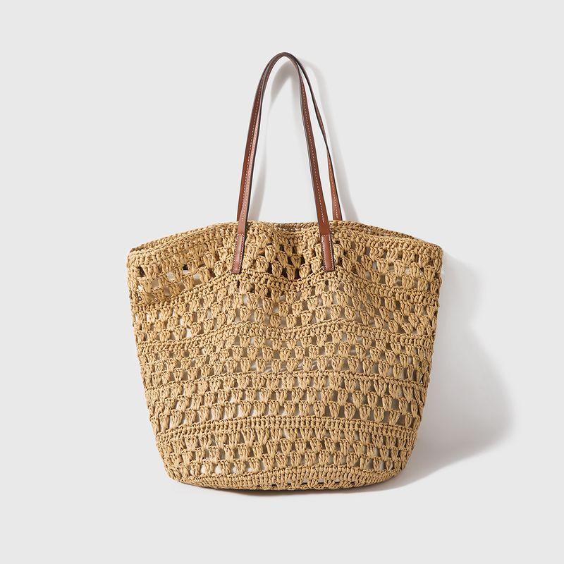 

Xiaohange 2025 New Large Capacity Shopping Trip Woven Bag/Fashion Simple Style Shoulder Handbag Light brown