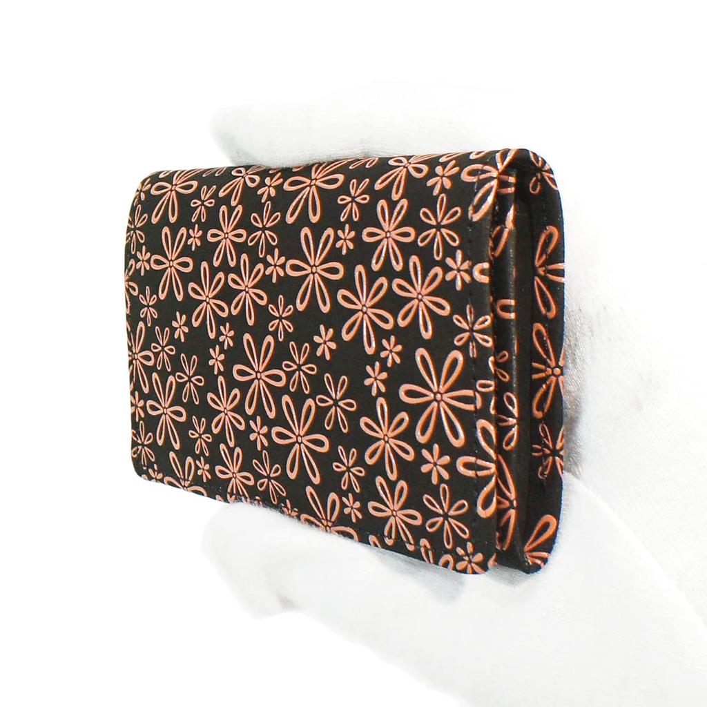 Indenya Inden Business Card Case, Large Capacity, Deerskin Leather, Black with Pink Lacquer, Snowdrop Pattern, 2501-51-160
