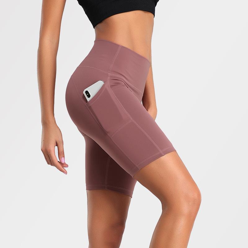 High-Waisted Lulu Style Yoga Cycling Shorts with Pockets - WA47-B