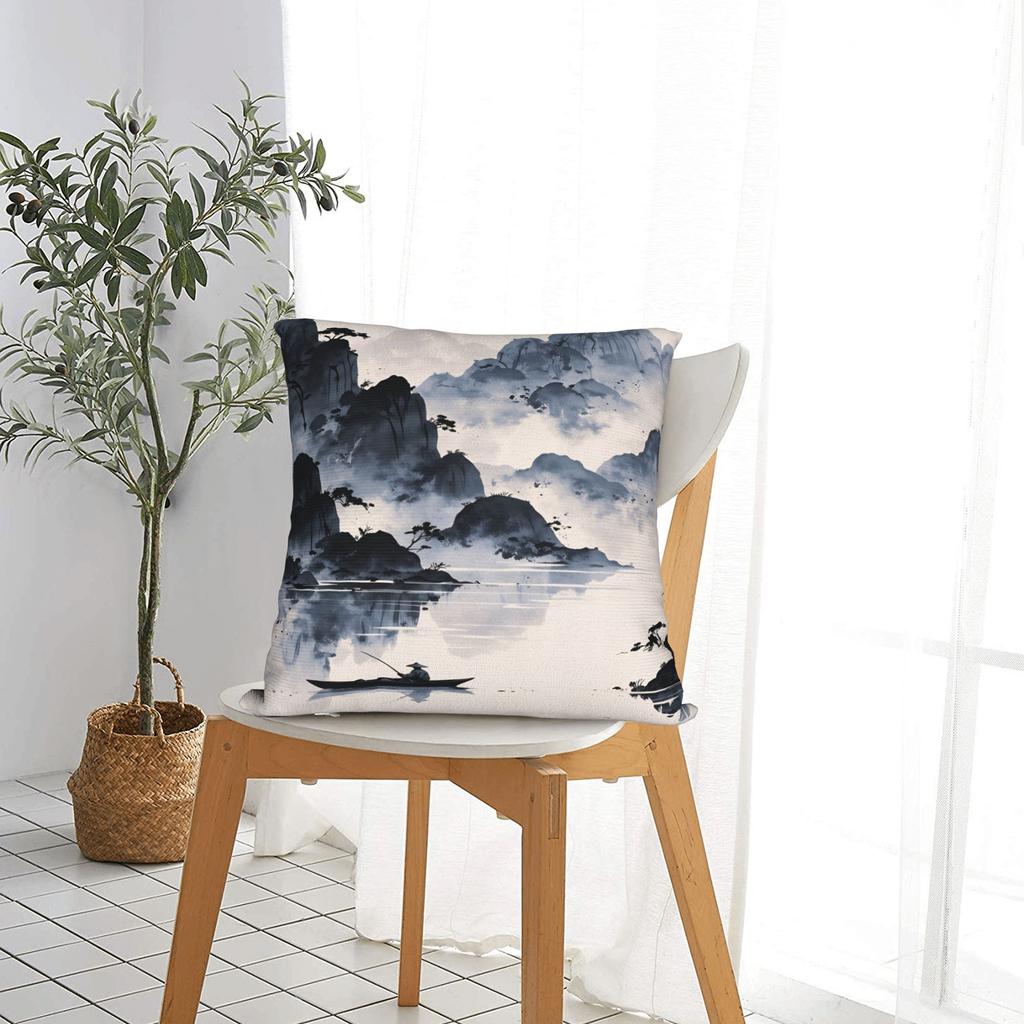 Pillow Cover Chinese Ink Painting Kawaii Pillow Case For Sofa Bedroom Home Decor Pillowcases