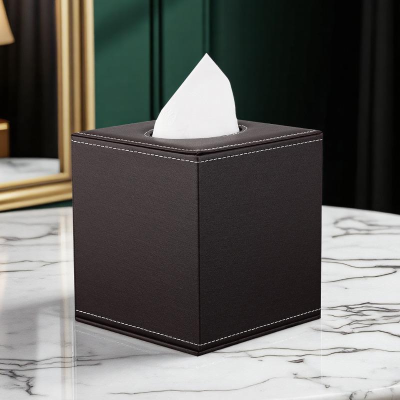 European PU Leather Tissue Box Creative Black Square Toilet Paper Drawer Family Hotel Tissue Storage Desktop Decorative Items