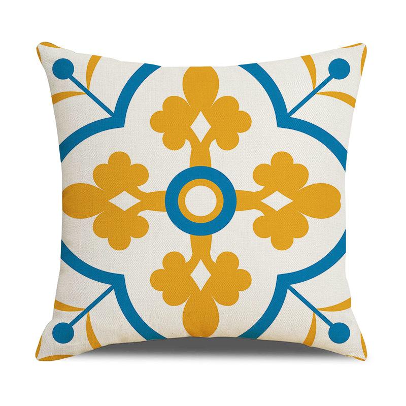 Nordic Yellow Ethnic Style Geometric Linen Cotton Linen Cushion Cover Sofa Car Interior Decoration Bedside Backrest Pillow Ins
