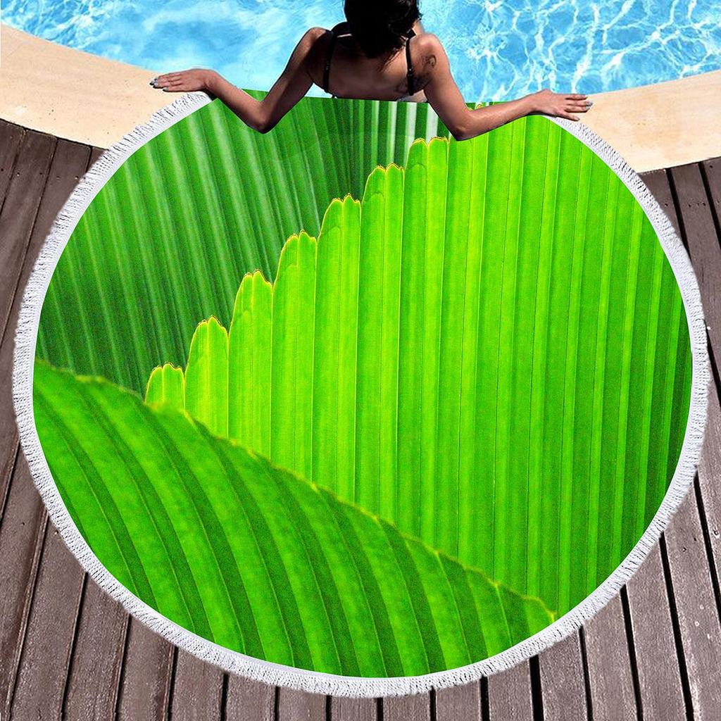 Palm Leaf Round Beach Towel,Round Hawaiian Beach Blanket Sand Free Quick Dry Boho Circle Bath Towel Absorbent Tropical Yoga Mat