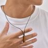 Green Healing Natural Stone Necklace for Men,Cylinder Pendant with Black Leather Long Wax Rope Collar,Sweater Chain Gift