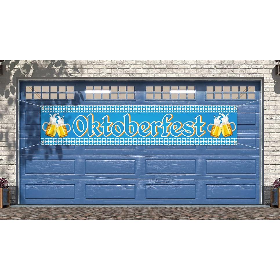Nepnuser Oktoberfest Fence Banner for German October Fest Themed Party Decoration Blue Bavarian Flag Check Hanging Banners for Beer Party Supply