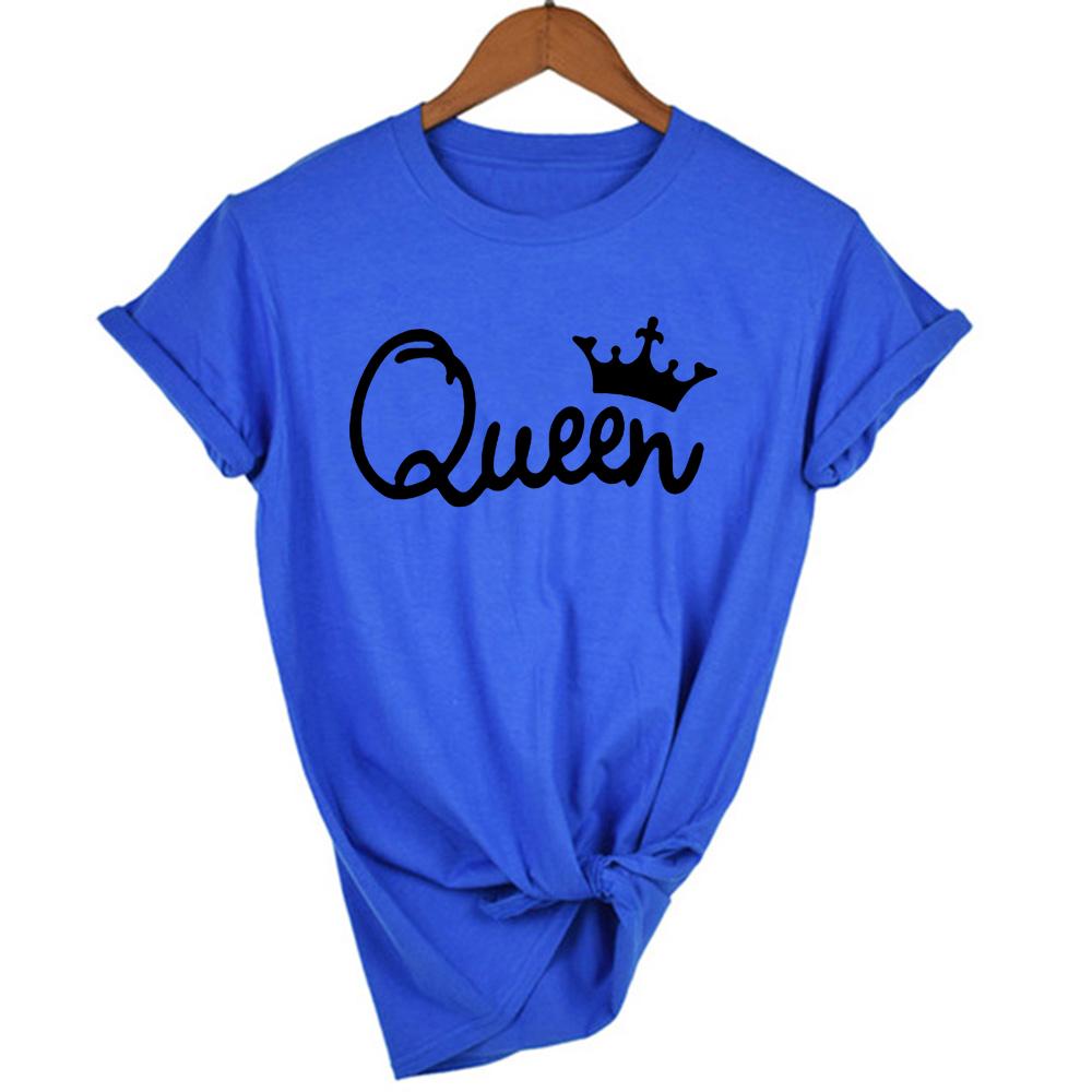 Queen Couples Women T Shirt Crown Printing Couple Clothes Summer Clothing Casual Round Neck Tops