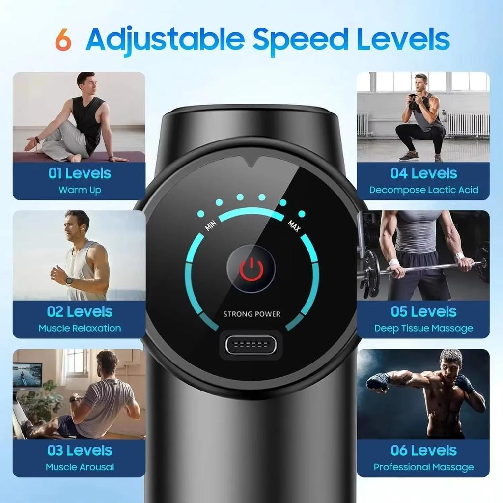 Sports Fitness Fascia Gun 4 Kinds of Massage Head Can Be Changed 6 Gear Adjustable 6MM Deep Massage Impact Mini Fascia Gun