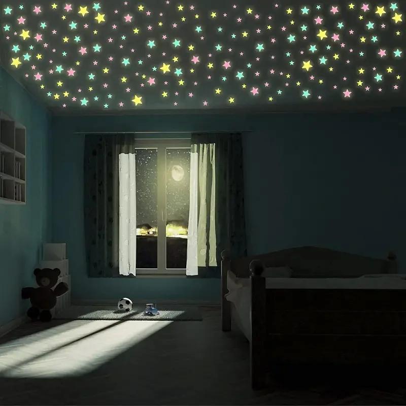 Glow-in-the-Dark Fluorescent Star Stickers for Walls Ceilings 100/200/300pcs Twinkling Night Sky Effect for Bedroom Decorations