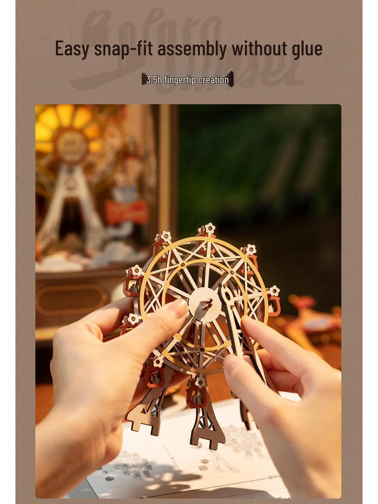 Ruotai Vintage Pozytywka DIY Puzzle 3D - Kreatywna Zabawka dla Dzieci i Prezent Urodzinowy