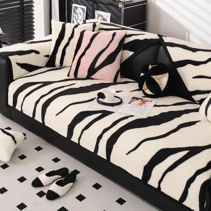 Plush Sofa Cushion  New Fashion Cushion Thickened Warm Straight Row Leather Sofa Anti-Slip Cover Cloth Towel Light Luxury