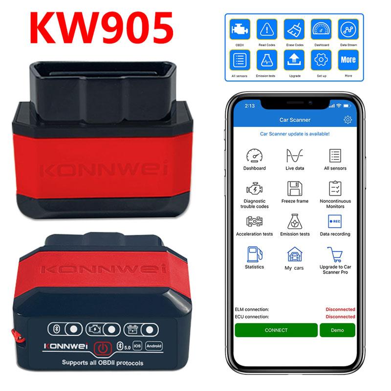 

KONNWEI KW905 OBD2 ELM327 V1.5 Bluetooth 5.0 Scanners For Android/IOS ELM 327 OBD 2 Car Diagnostic Toosl Code Readers
