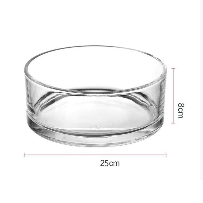 Small Short Round Glass Vase Clear Hydroponic Container for Lotus Pennywort Patio Side Table Home Decor