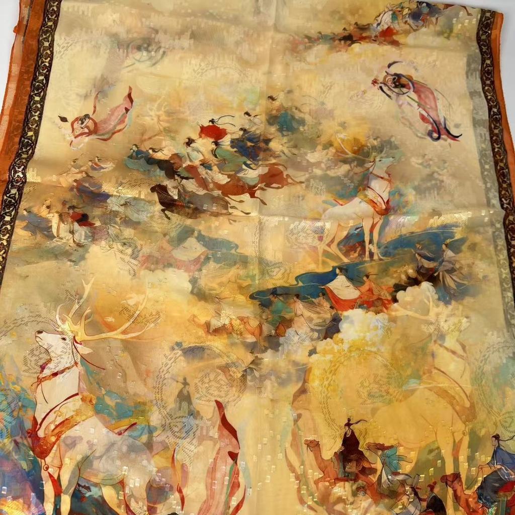 Xiangyun Cut Flower Thin Popular National Style Jacquard High-End Versatile Silk Scarf 180X70Cm Shawl