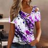 Women Leopard Print Stitching Print Cold Shoulder Short Sleeve T Shirt Irregular Cutout Neck Casual Summer Blouse Top